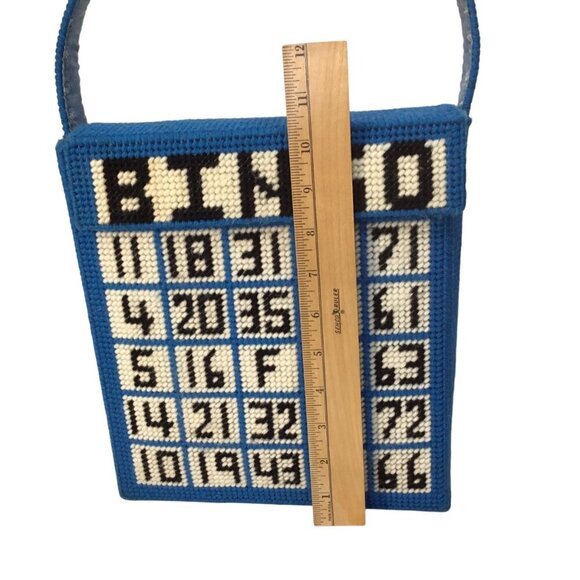 Vintage Needlepoint Bingo Game Bag Purse Tote Grannycore Double Side Grandma - Picture 10 of 14